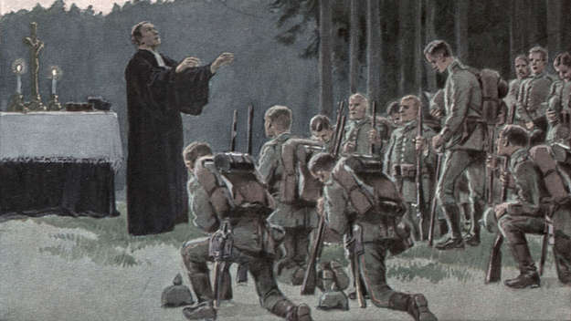 Feldgottesdienst als Postkartenmotiv im Ersten Weltkrieg
