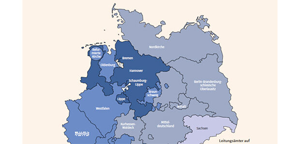 Ausschnitt einer Deutschlandkarte mit Landeskirchen