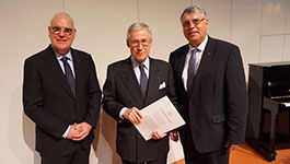Lukas Kundert, Bernhard Christ und Christian Schad bei der Preisverleihung des Karl-Barth-Preises am 10. Dezember 2018 in Basel