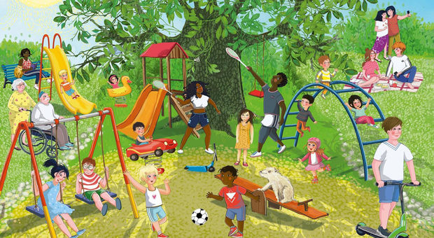 Motiv aus der Kartenserien: Kinder spielen in einem Park