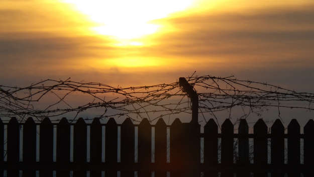 Zaun vor Sonnenuntergang