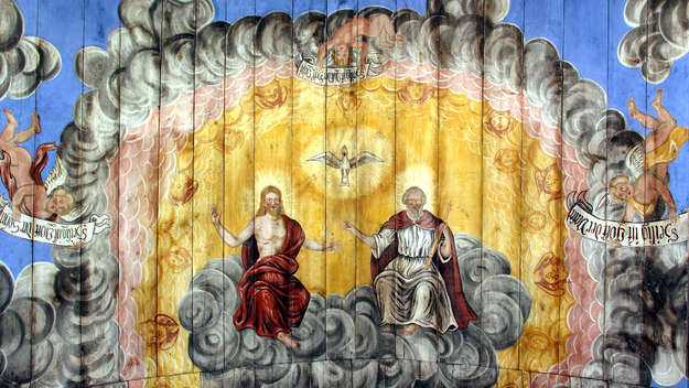 Deckenmalerei (Vater, Sohn und Heiliger Geist) in der Kirche Großkochberg bei Weimar, Thüringen