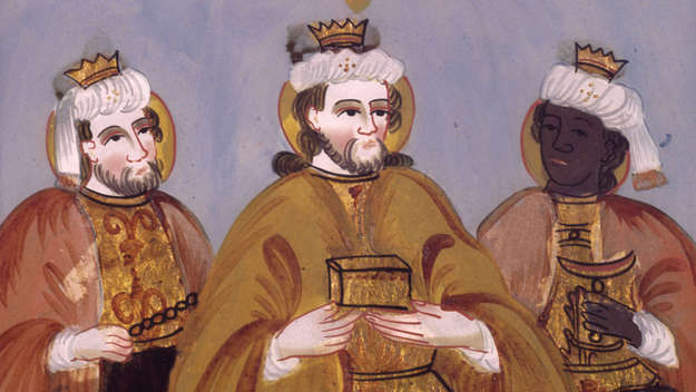 Die Heiligen Drei Könige als Hinterglasmalerei aus dem 19. Jahrhundert