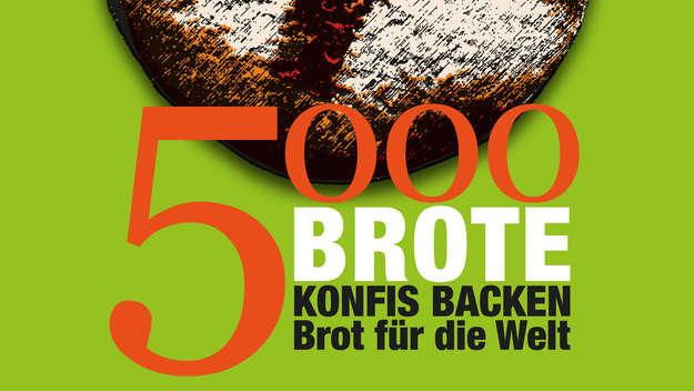 Ein Brot auf grünem Hintergrund: Plakatmotiv der Aktion '5000 Brote'
