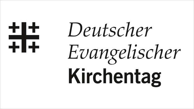 Logo Deutscher Evangelischer Kirchentag (DEKT) mit Schrift und Jerusalemkreuz