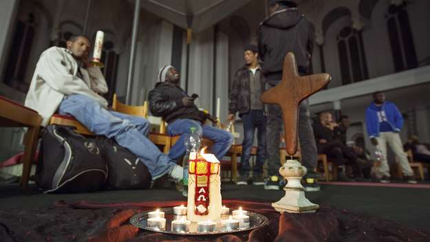 Geflüchtete in der St.Thomas Kirche in Berlin-Kreuzberg