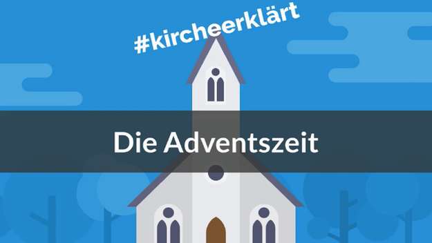 Ein Kirchengebäude mit dem Schriftzug: #kircheerklärt: Die Adventszeit