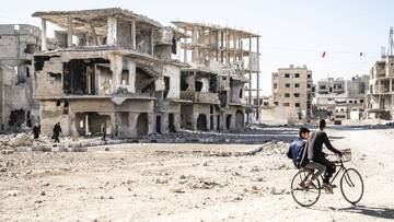 Zerstörte Häuser in Tamadun, einem Stadtteil von Damaskus