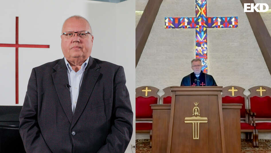 Gemeinsames Gebet für Syrien: Rev. Ibrahim Nseir aus Aleppo und EKD-Auslandsbischof Frank Kopania