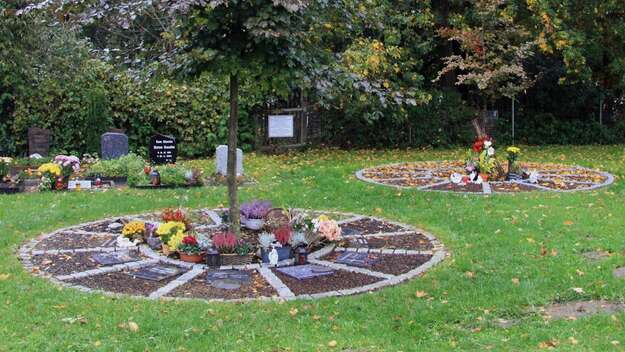 Gräber unter einem Baum auf dem kirchlichen Friedhof in Cramon bei Schwerin