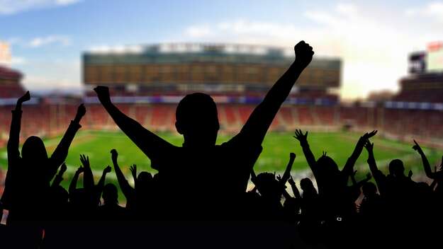 Fußballfans jubeln in eienm Stadion