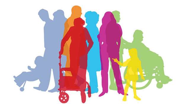 Symbolbild: Eine Grafik zeigt bunte Silhouetten von Menschen, teilweise mit Behinderungen