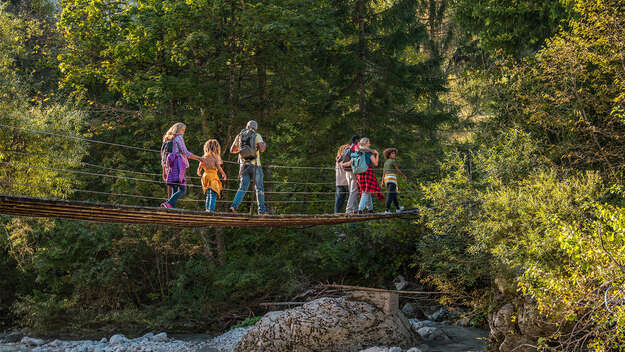 Symbolbild Mehrgenerationen-Familie auf Waldbrücke