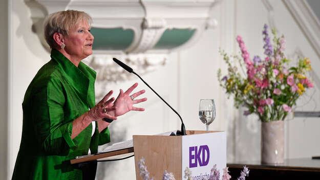 EKD-Ratsvorsitzende Kirsten Fehrs haelt am Mittwoch (25.06.2025) die Festrede beim Johannisempfang mit Gaesten aus Politik, Kultur und Gesellschaft in der Franzoesischen Friedrichstadtkirche am Gendarmenmarkt in Berlin.