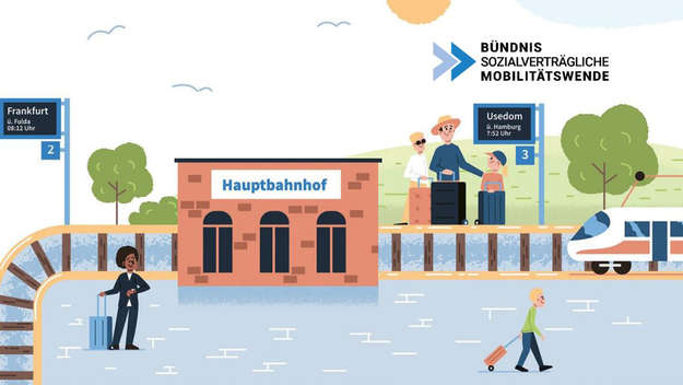 Motiv: Bündnis sozialverträgliche Mobilitätswende - Menschen am Bahnhof