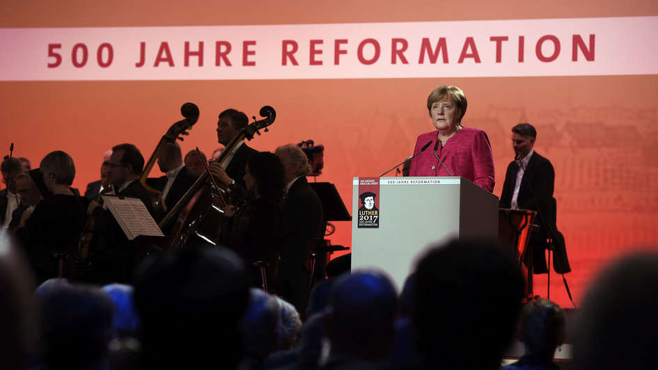 Bundeskanzlerin Angela Merkel beim Festakt im Stadthaus Wittenberg