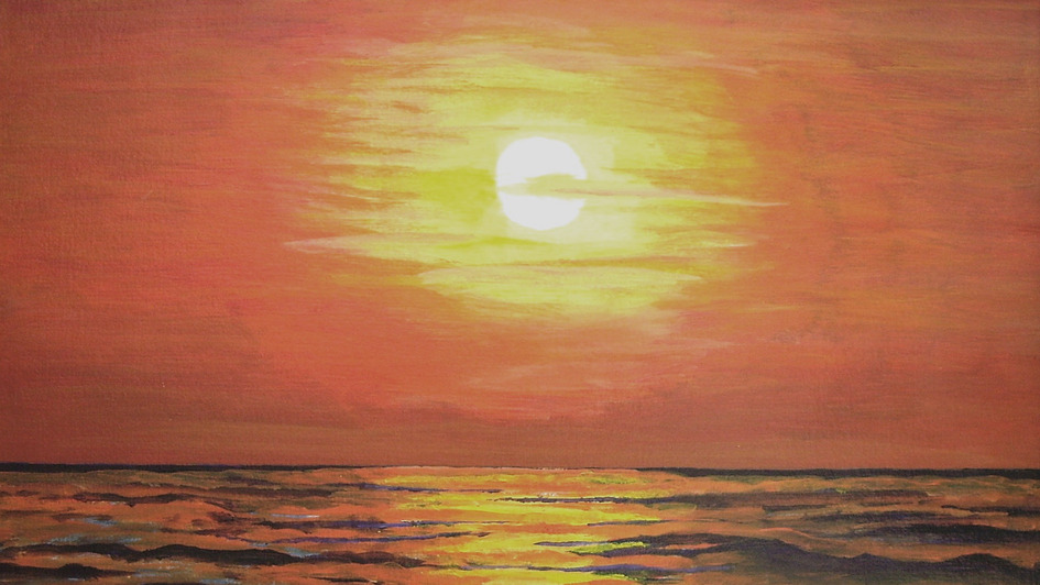 Gemälde einer Sonne, die sich im Wasser spiegelt Gemälde einer Sonne, die sich im Wasser spiegelt
