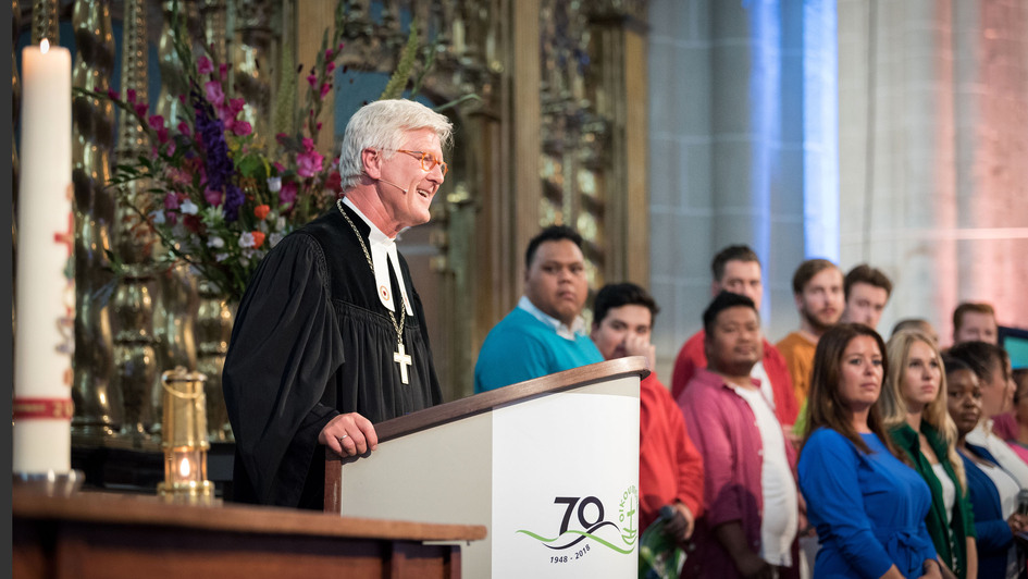 Der EKD-Ratsvorsitzende Heinrich Bedford-Strohm beim Festgottesdienst zum 70-jährigen Jubiläum des ÖRK Der EKD-Ratsvorsitzende Heinrich Bedford-Strohm beim Festgottesdienst zum 70-jährigen Jubiläum des ÖRK