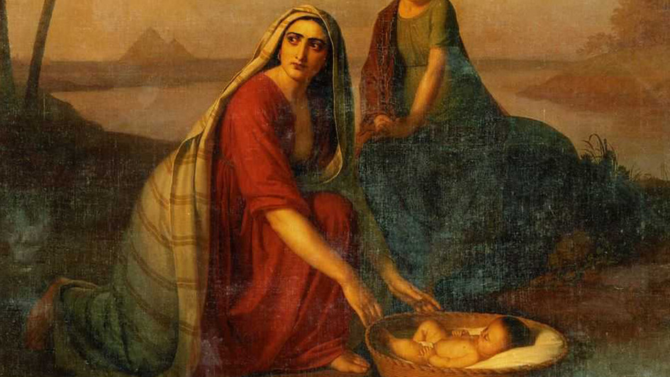 Jochebed, Mutter Moses, legt ihn in ein Weidenkörbchen. Gemälde von Alexey Vassilievich Tyranov