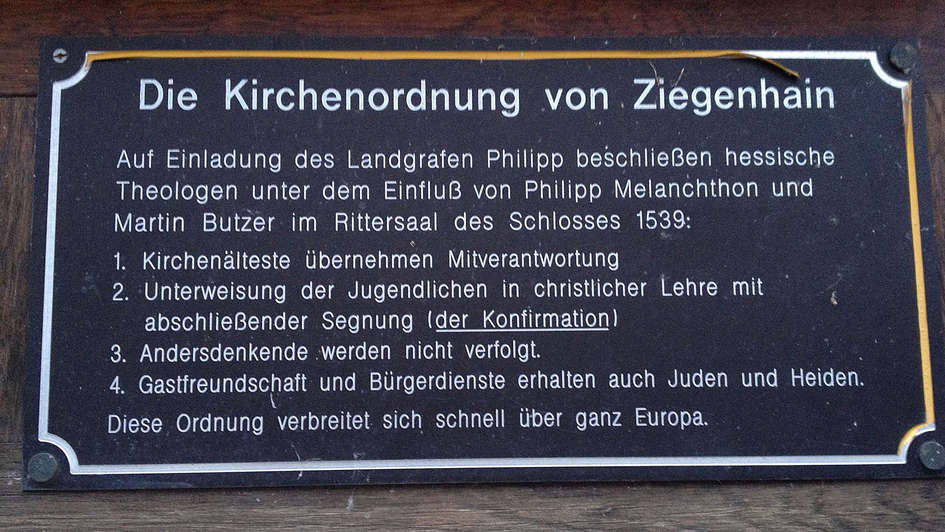 Ge3denktafel Ziegenhainer Kirchenordnung