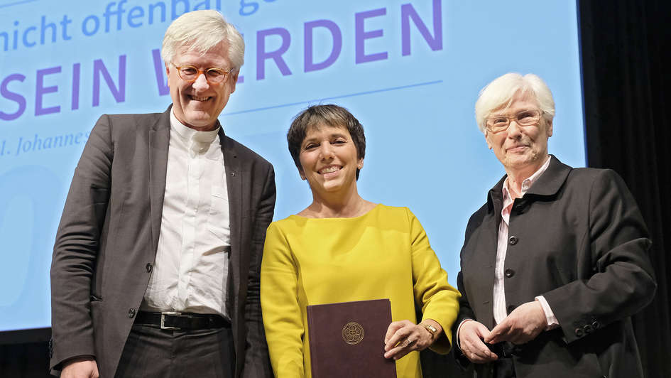 Heinrich Bedford-Strohm, Margot Käßmann und Irmgard Schwaetzer auf der EKD-Synode in Bonn