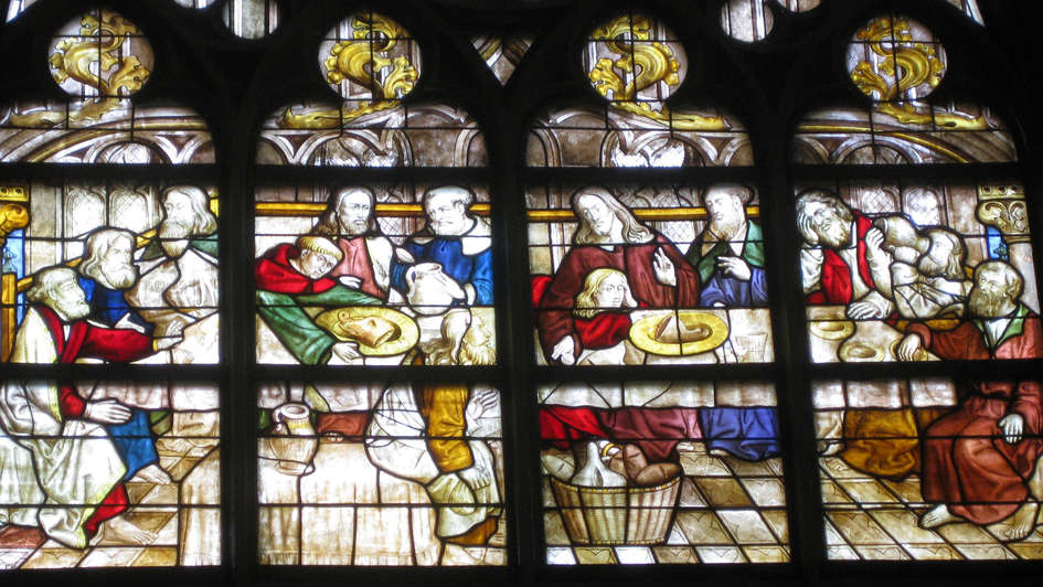 Glasfenster 'Das Westfälische Abendmahl' in der Wiesenkirche in Soest