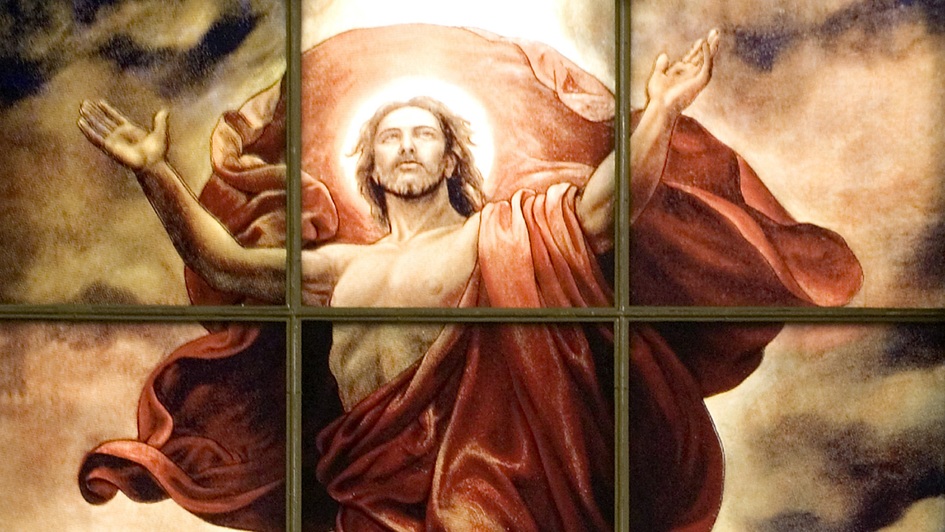 Christi Himmelfahrt in einem Altarfenster nach einem Motiv des Historienmalers Antov von Werner im Berliner Dom