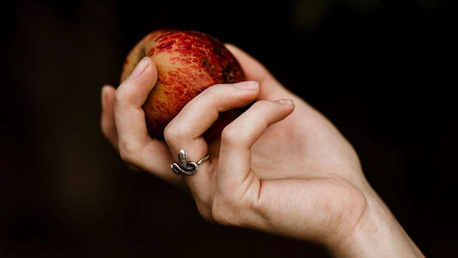 Eine Hand mit einem Apfel