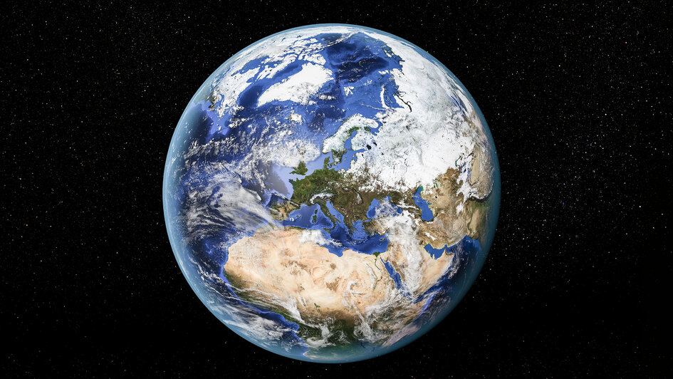 Detailansicht der Erde aus dem Weltraum mit Nordafrika, Europa und dem Nahen Osten.