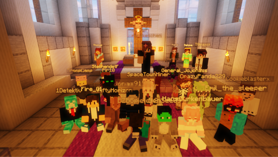 Screenshot aus Minecraft: Figuren in Kirche