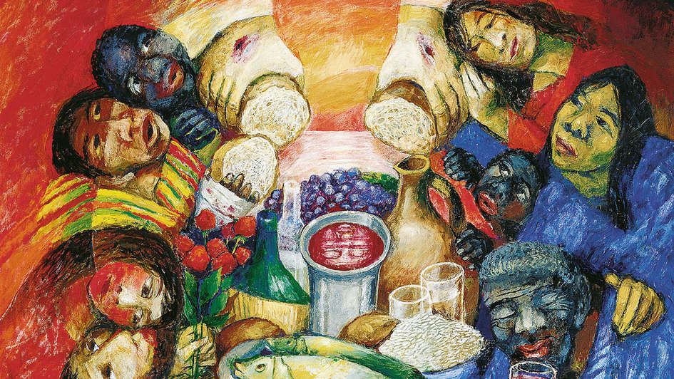 'Das Mahl' aus dem Misereor-Hungertuch 'Hoffnung den Ausgegrenzten' von Sieger Köder © MVG Medienproduktion, 1996 'Das Mahl' aus dem Misereor-Hungertuch 'Hoffnung den Ausgegrenzten' von Sieger Köder © MVG Medienproduktion, 1996