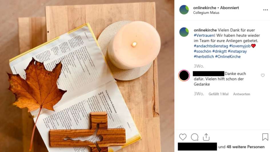 Herbstblatt auf Bibel, Instagram Post