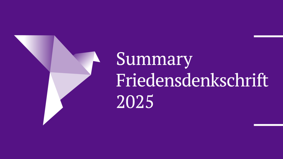 Teaserbild mit Schriftzug 'Summary Friedensdenkschrift 2025' und Friedenstaube