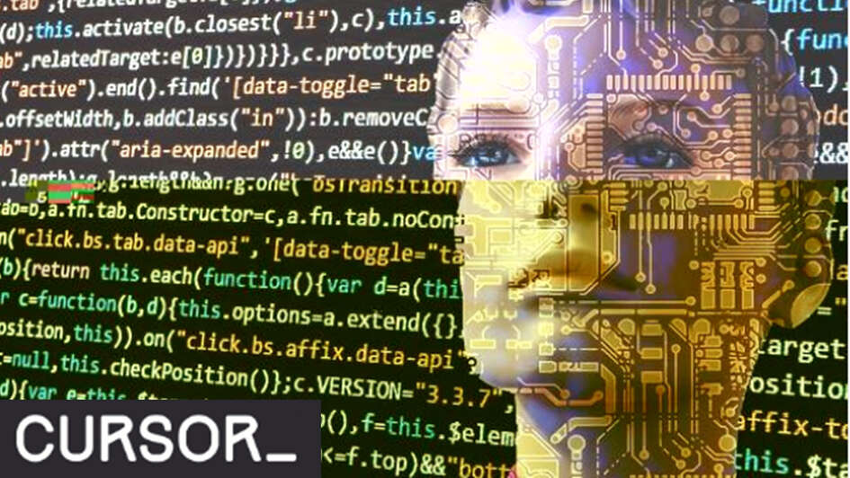 Digital bearbeitetes Frauengesicht, das mit Programmiersprache überdeckt ist Digital bearbeitetes Frauengesicht, das mit Programmiersprache überdeckt ist