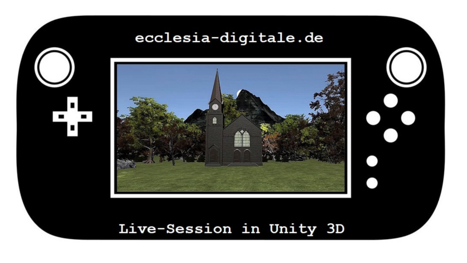 Stilisierte mobile Konsole mit 3D-Animation einer Kirche Stilisierte mobile Konsole mit 3D-Animation einer Kirche