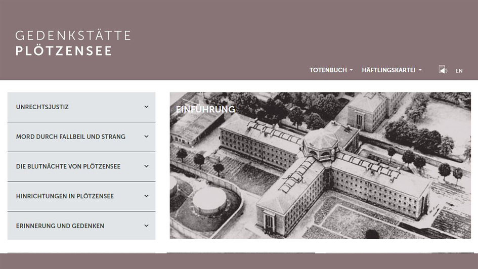 Screenshot der Internetseite der Gedenkstätte Plötzensee