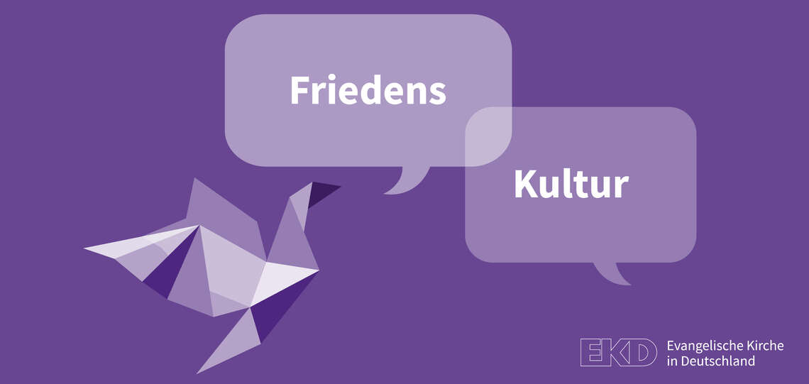 Violette Friedenstaube und Schriftzug „FriedensKultur“ Violette Friedenstaube und Schriftzug „FriedensKultur“
