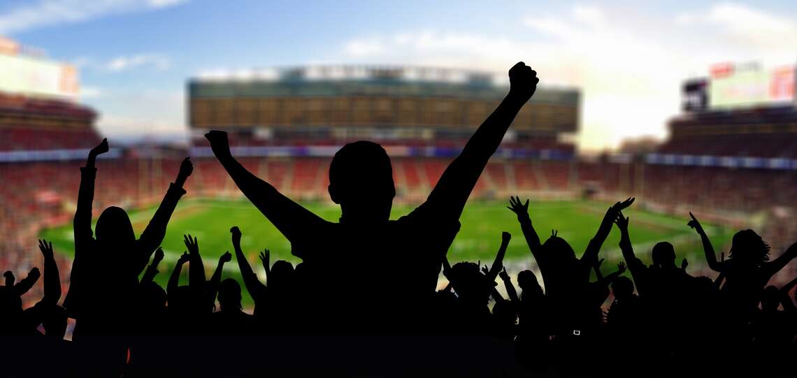 Fußballfans jubeln in einem Stadion