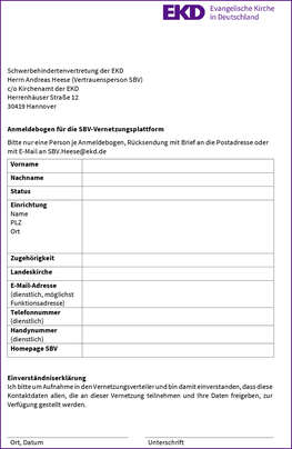 Anmeldebogen für die SBV-Vernetzungsplattform