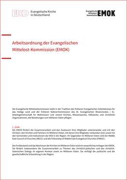 Titelseite der Arbeitsordnung der Evangelischen Mittelost-Kommission (EMOK).