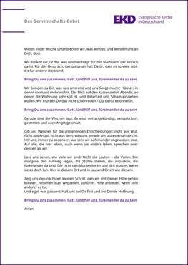 Cover  „Das Gemeinschafts-Gebet“ mit einem Gebet über Zusammenhalt, gegenseitige Unterstützung, Sorgen des Alltags und Hoffnung.