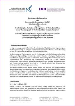 Cover Gemeinsame Stellungnahme Zustrombegrenzungsgesetz