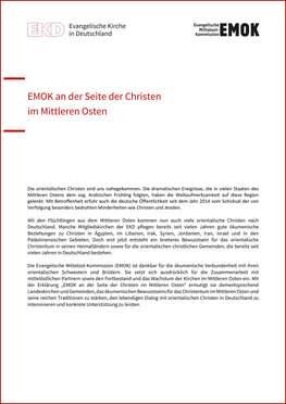 Titelseite des Positionspapiers „EMOK an der Seite der Christen im Mittleren Osten“ der Evangelischen Mittelost-Kommission.