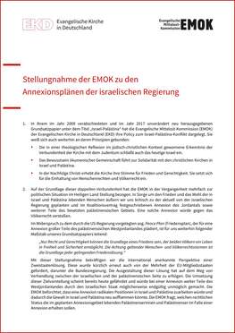 Titelseite der Stellungnahme der Evangelischen Mittelost-Kommission zu den Annexionsplänen der israelischen Regierung vom 28. Mai 2020.