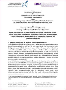 Cover Stellungnahme zu Seelsorge in der Corona-Pandemie