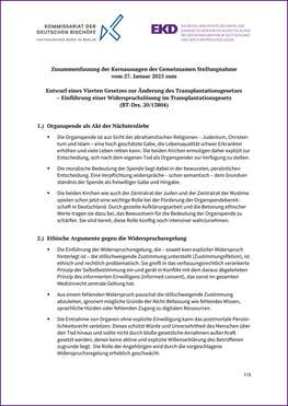 Cover Zusammenfassung gemeinsame Stellungnahme Transplantationsgesetz