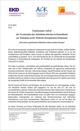 Deckblatt Aufruf der christlichen Kirchen zur Europawahl Deckblatt Aufruf der christlichen Kirchen zur Europawahl