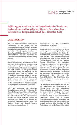 Cover: Gemeinsame Erklärung DBK und EKD EU-Ratspräsidentschaft 2020 Cover: Gemeinsame Erklärung DBK und EKD EU-Ratspräsidentschaft 2020
