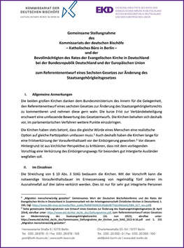 Ökumenische Stellungnahme zur Änderung des Staatsangehörigkeitsgesetzes