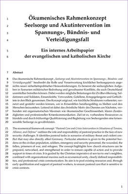 Ökumenisches Rahmenkonzept  Seelsorge und Akutintervention im  Spannungs-, Bündnis- und  Verteidigungsfall